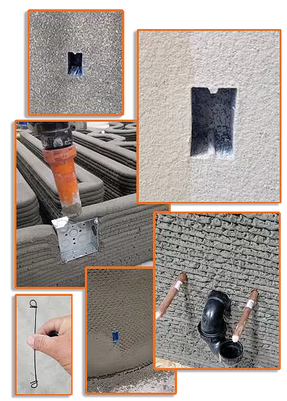 Add electrical boxes and plumbing on 3d printed walls